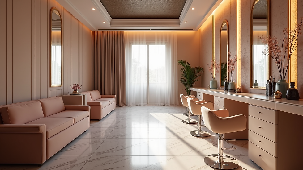 Eye-level view of a luxury lash studio with elegant decor