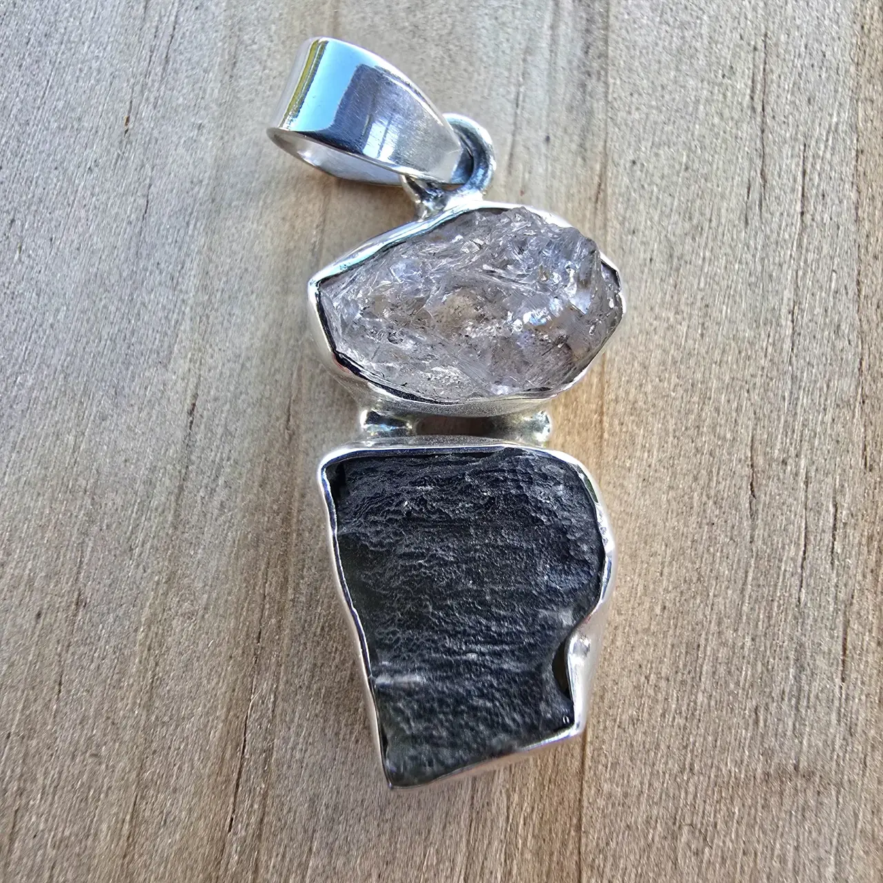 Moldavite & Herkimer Diamond Pendant