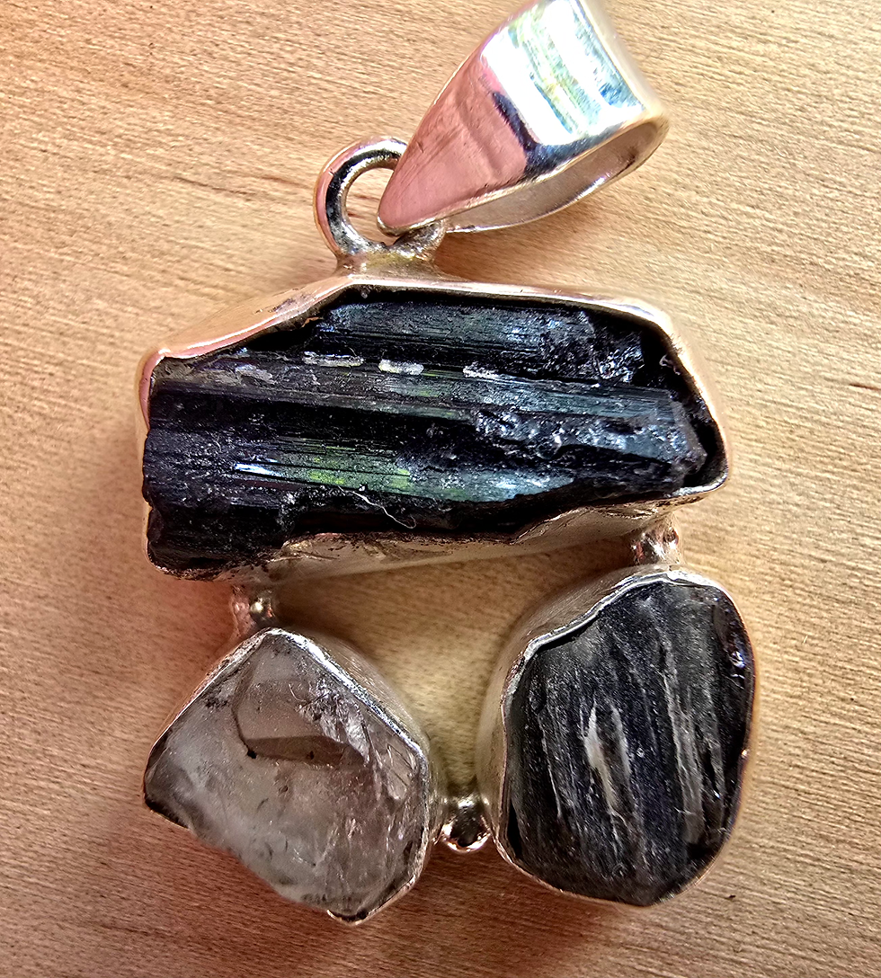 Tourmaline, Moldavite & Herkimer Diamond Pendant