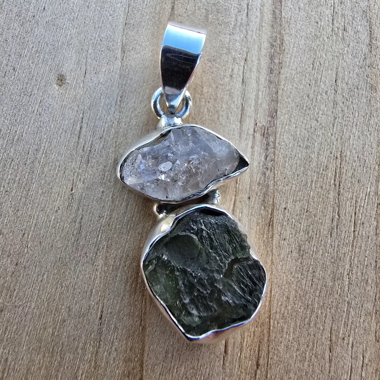 Moldavite & Herkimer Diamond Pendant