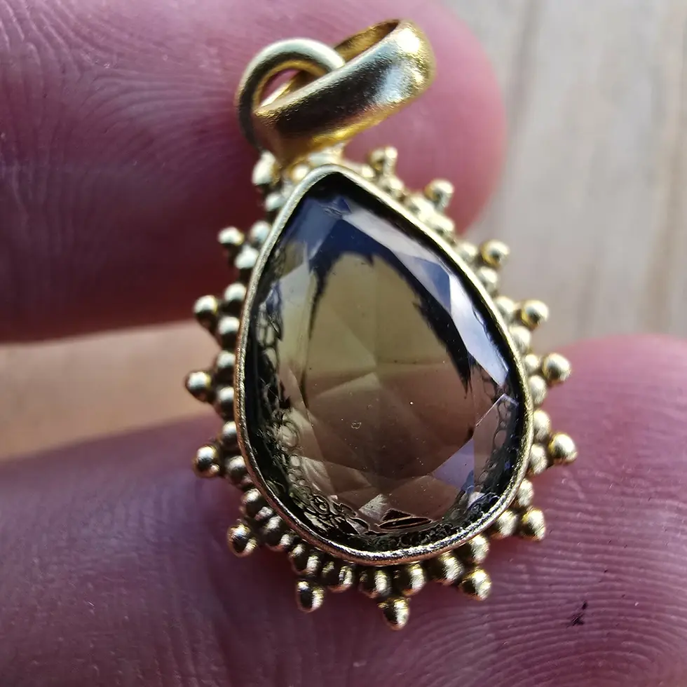 Faceted Moldavite Pendant (teardrop Cut, Gold Plated)