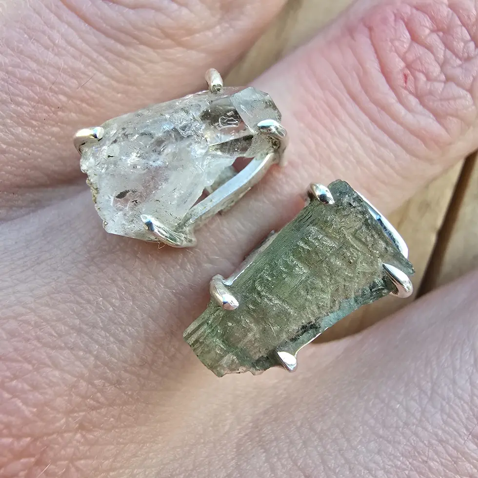 Thumbnail: Adjustable Moldavite & Herkimer Diamond Ring