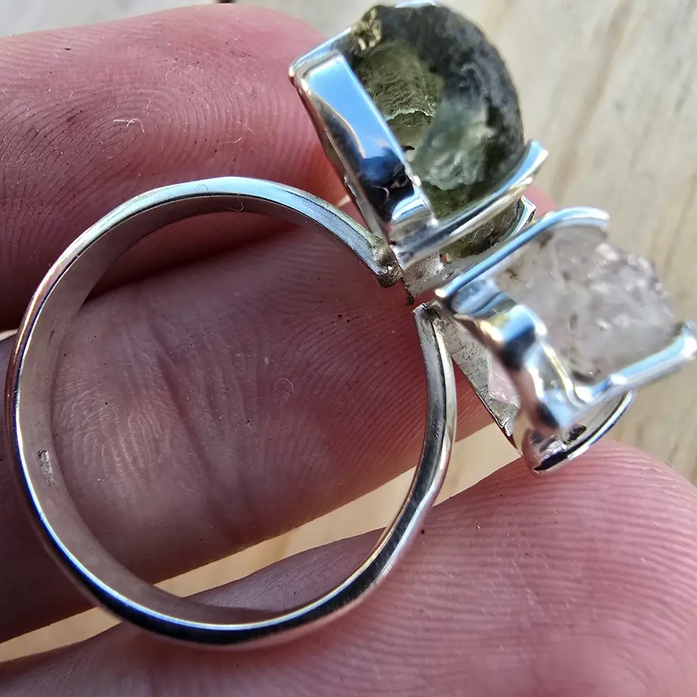 Thumbnail: Adjustable Moldavite & Herkimer Diamond Ring