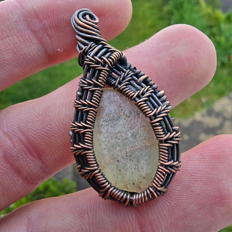 Thumbnail: Wire-wrapped Libyan Desert Glass pendant, teardrop shape