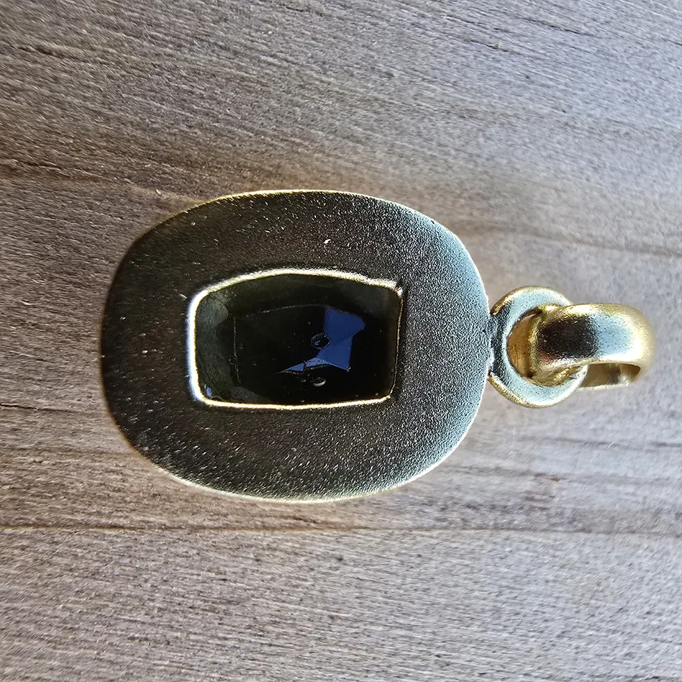 Thumbnail: Faceted Moldavite Pendant (Rectangular Cushion Cut, Gold Plated)