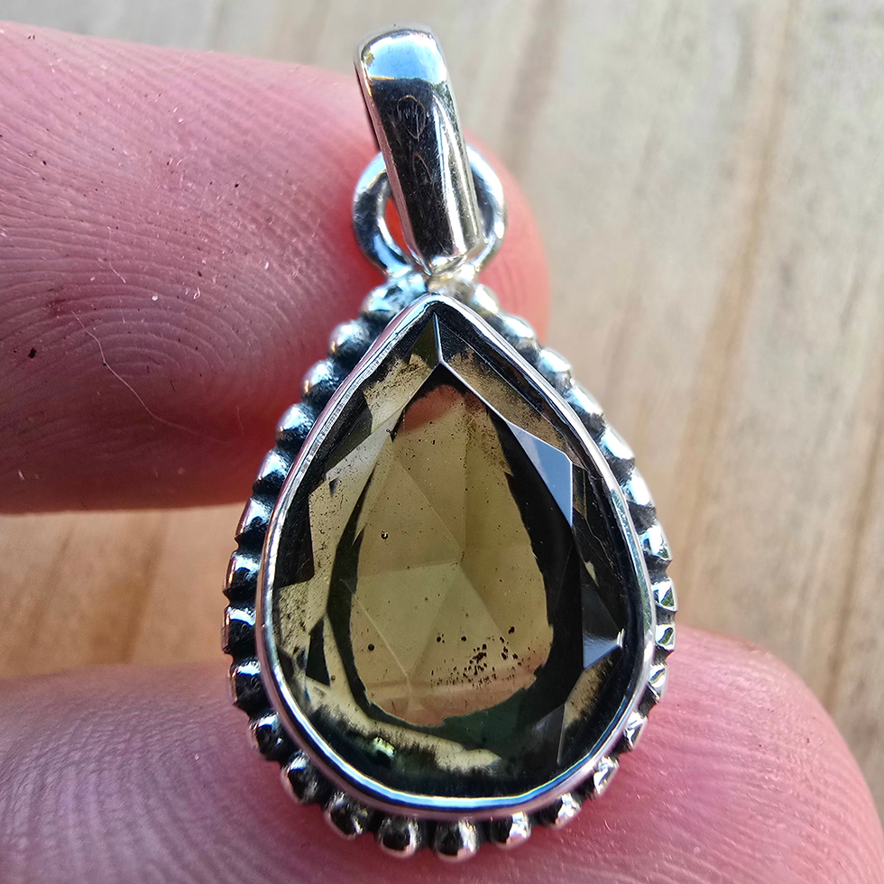 Faceted Moldavite Pendant (Teardrop Cut, 925 Sterling Silver)