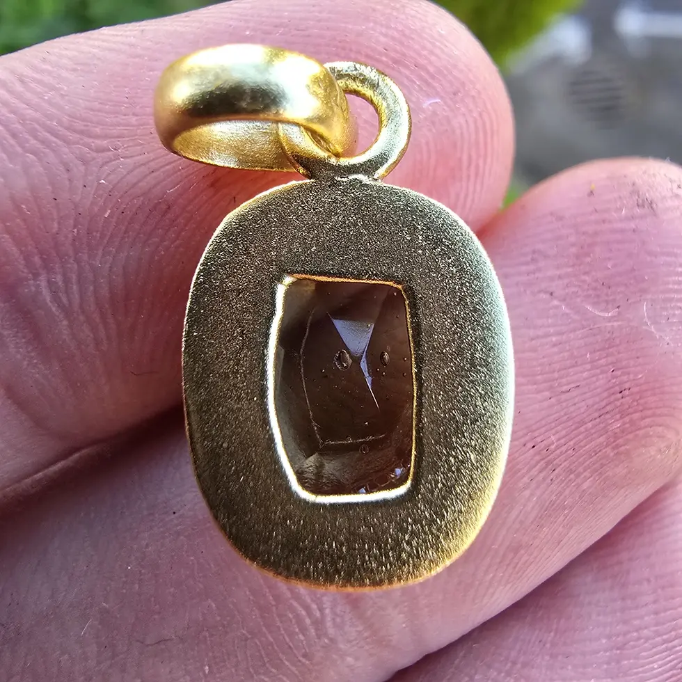 Thumbnail: Faceted Moldavite Pendant (Rectangular Cushion Cut, Gold Plated)