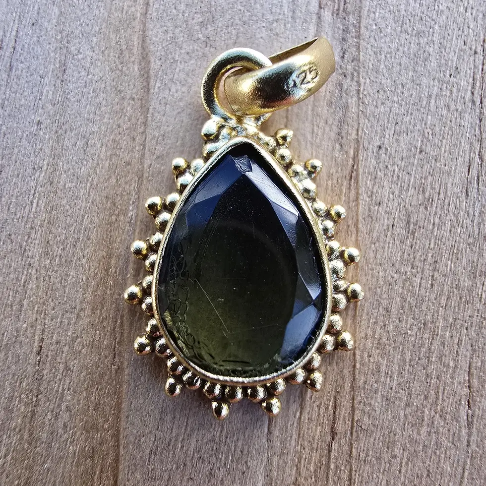 Faceted Moldavite Pendant (teardrop Cut, Gold Plated)