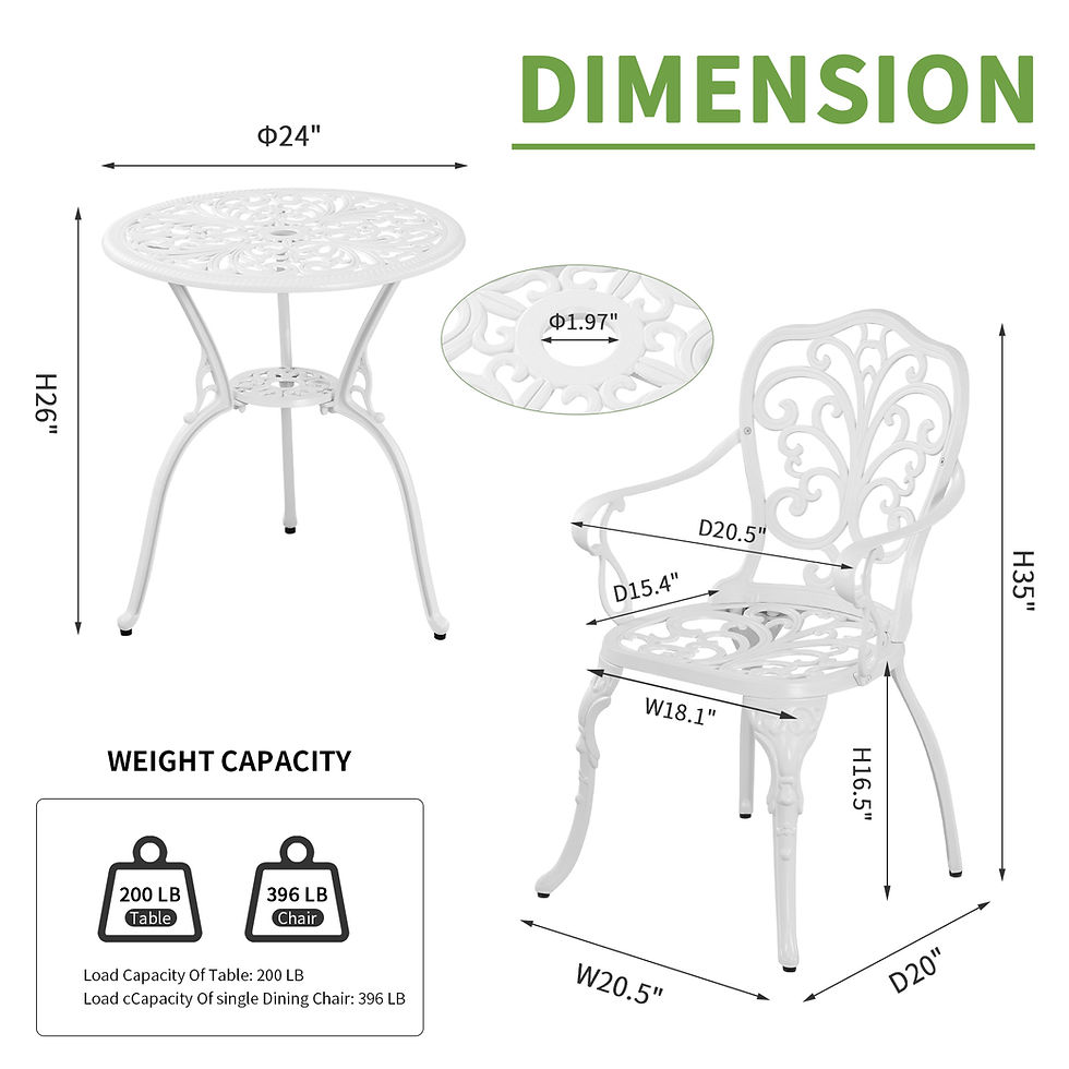 Миниатюра: Patio Bistro Set 3 Piece Cast Aluminum Outdoor Bistro Set
