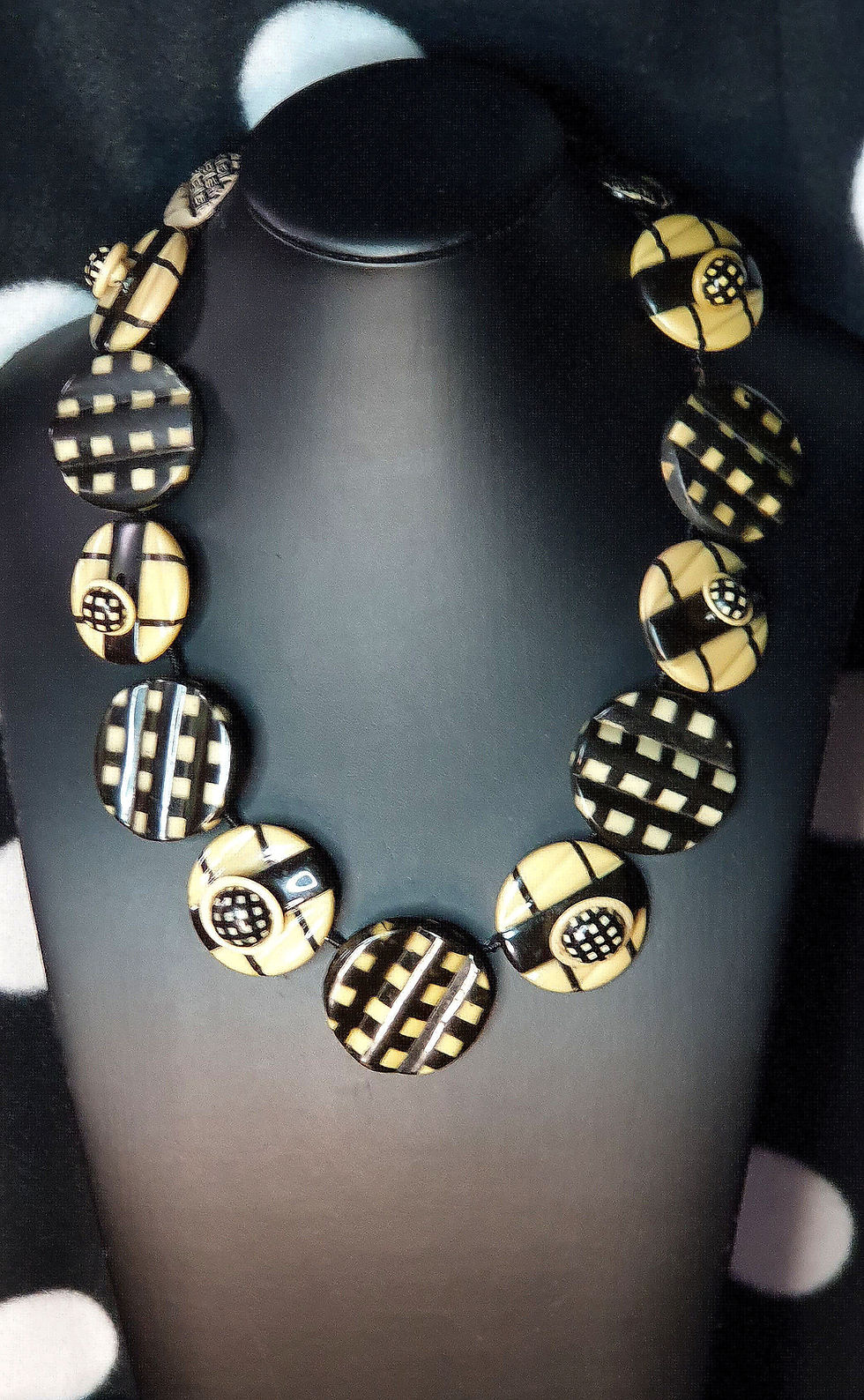 Super MOD Celluloid Drum Vintage Button Necklace