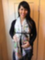 Kat wearing belted scarf during 2nd trimester