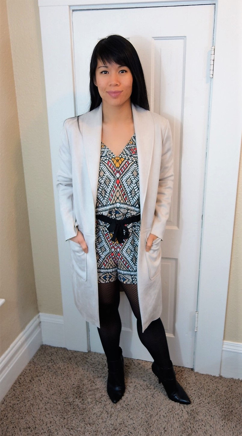 Romper Tights Cream Jacket Layered Look