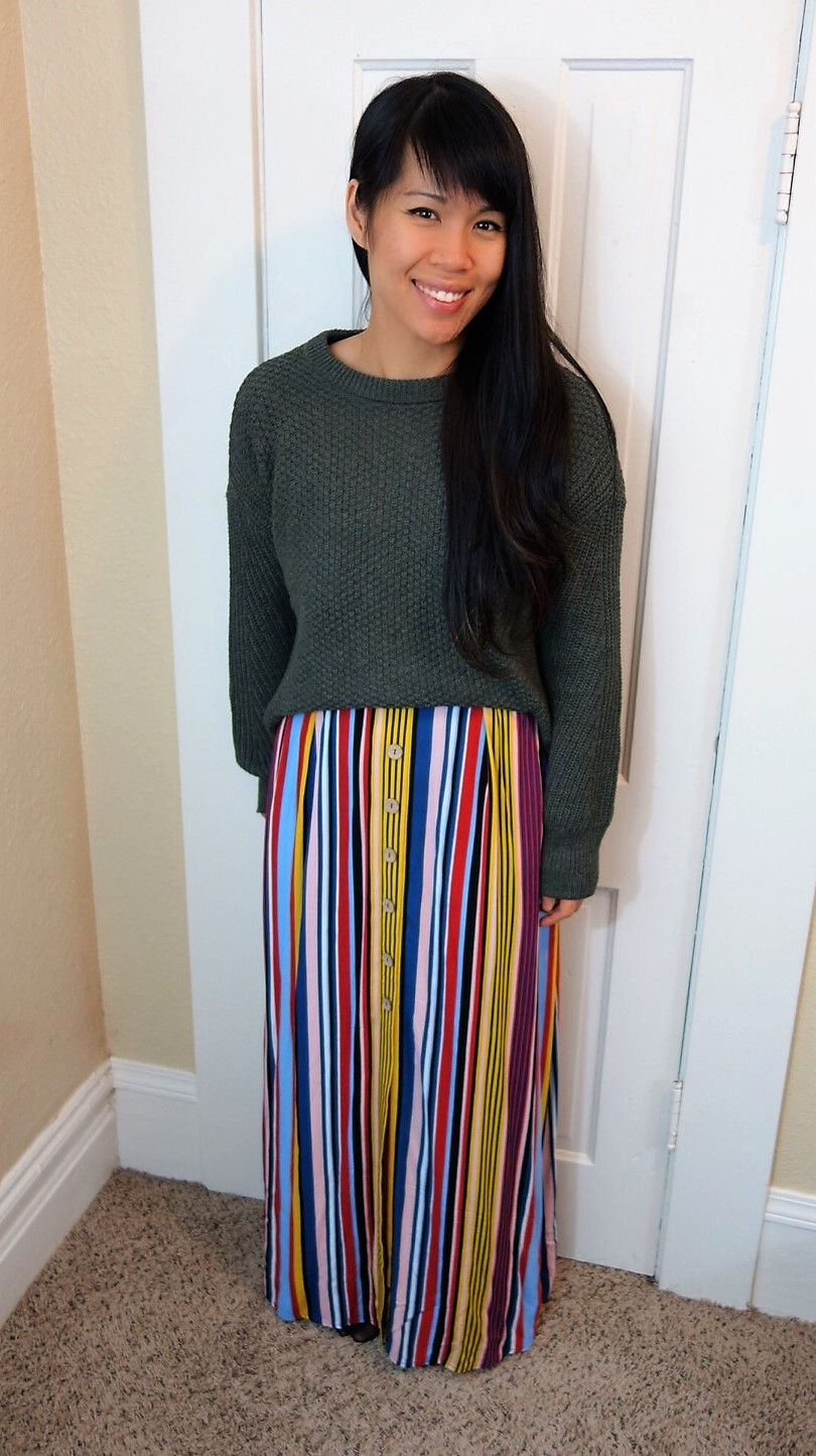 Chunky Sweater Striped Dress Layered Look