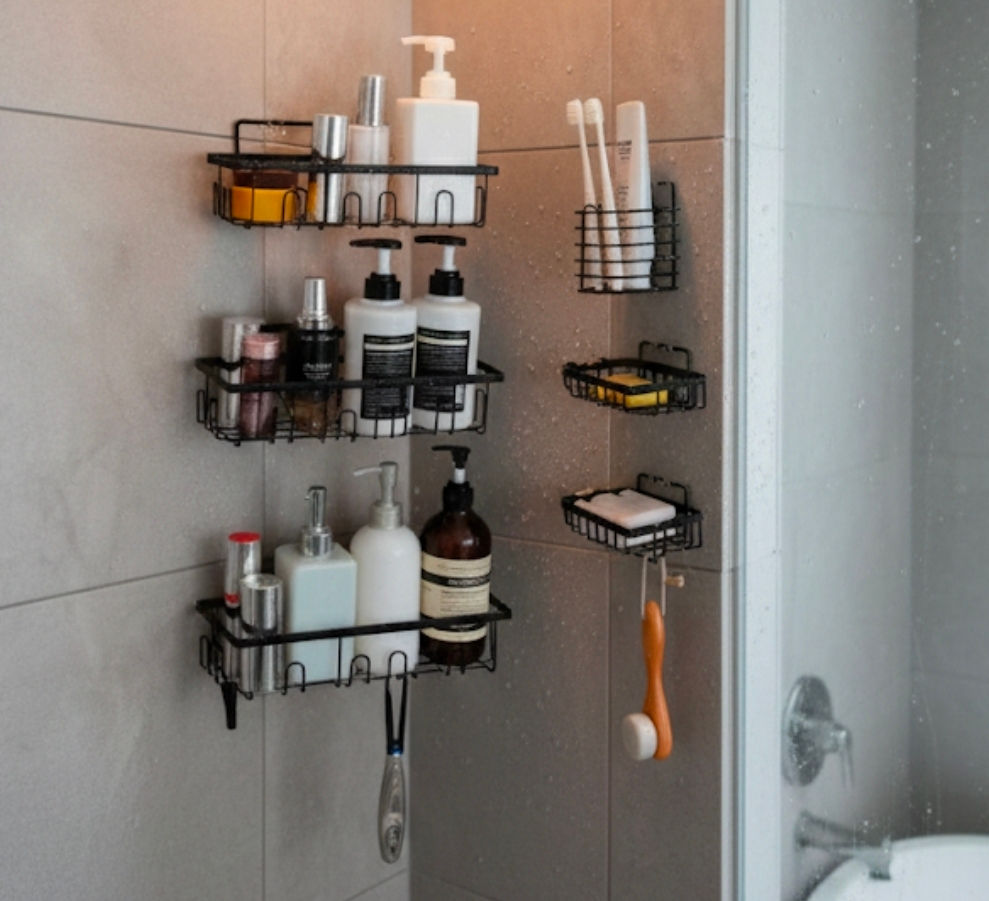 6 Piece Adhesive Bathroom Shelf Set