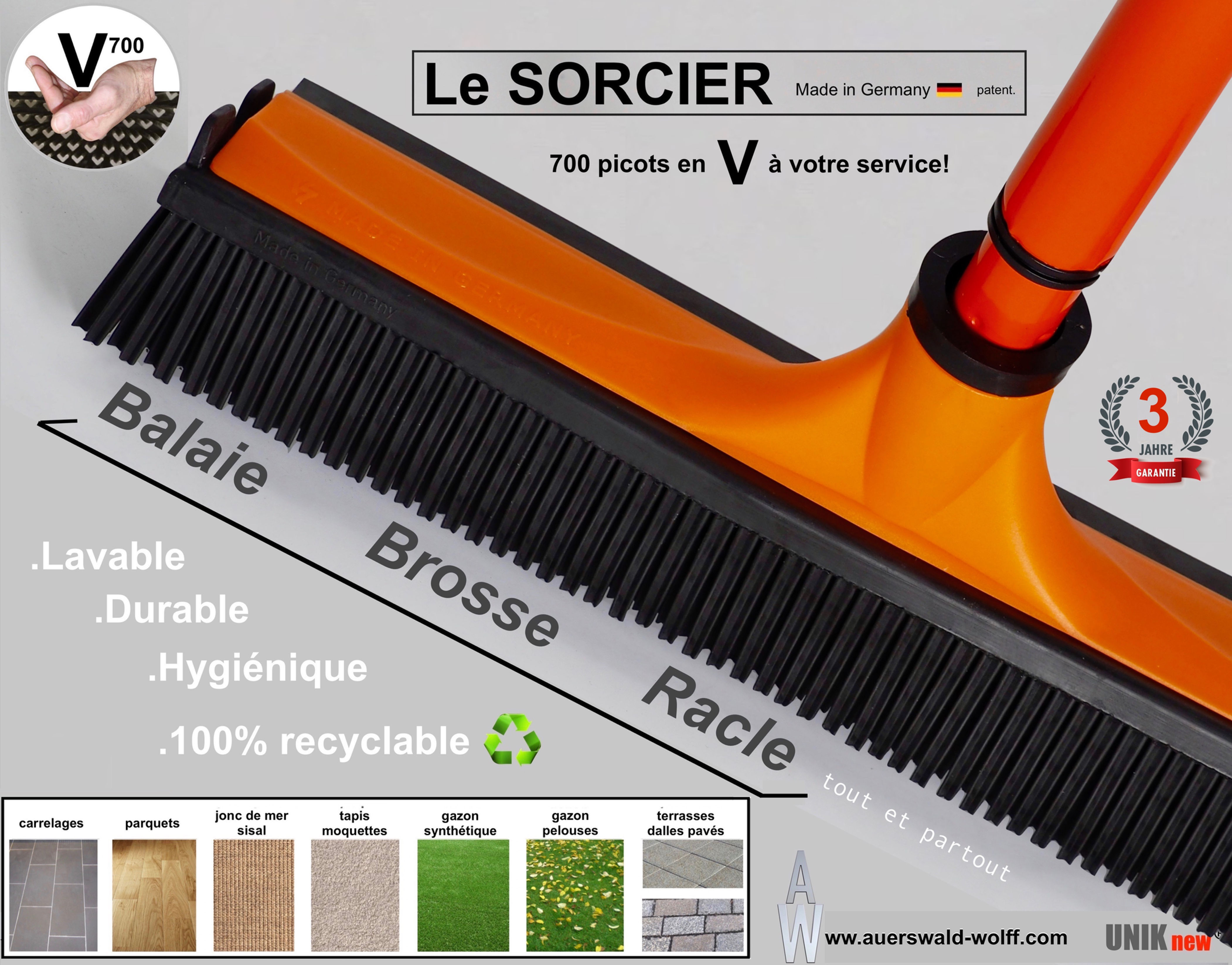 Balai SORCIER V7 Excelence SHop - UNIK NEW. Balai coiffeur picot V en caoutchouc synthétique.