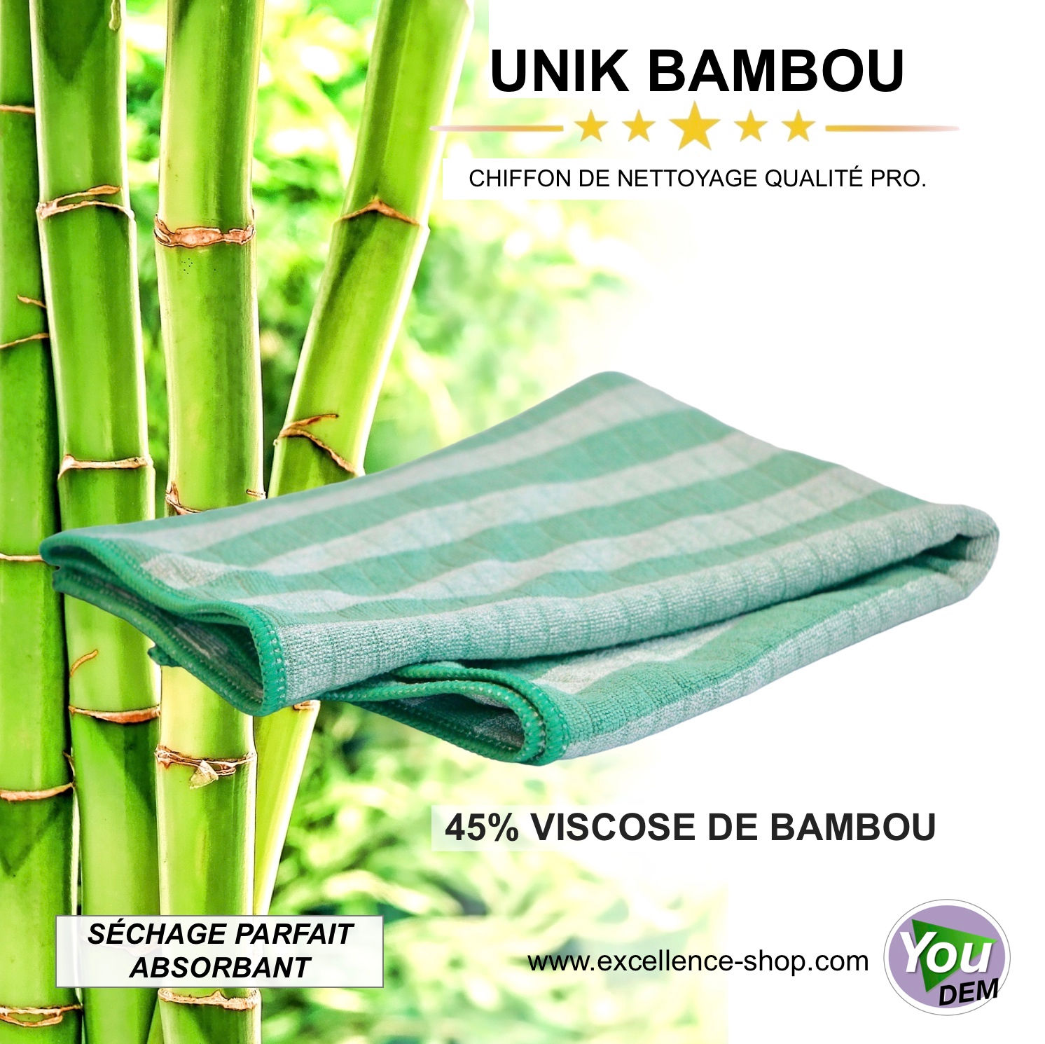 Chiffon bambou qualité professionnelle 45% viscose de bambou. UNIK BAMBOU. Foires