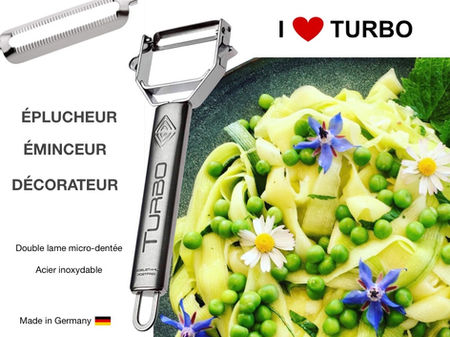 éplucheur éminceur décorateur TURBO qualité professionnelle en acier inoxydable. UNIK new Innovations
