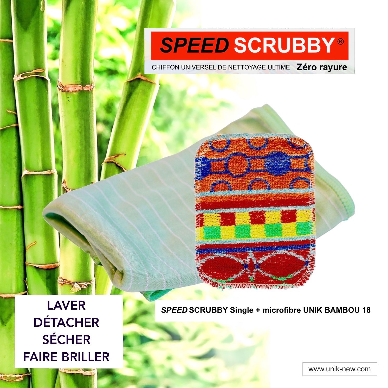 Chiffon magique microfibre bambou UNIK qualité professionnelle - grattoir ultra performant SPEED SCRUBBY réutilisable lavable durable. Excellence Shop - UNIK NEW