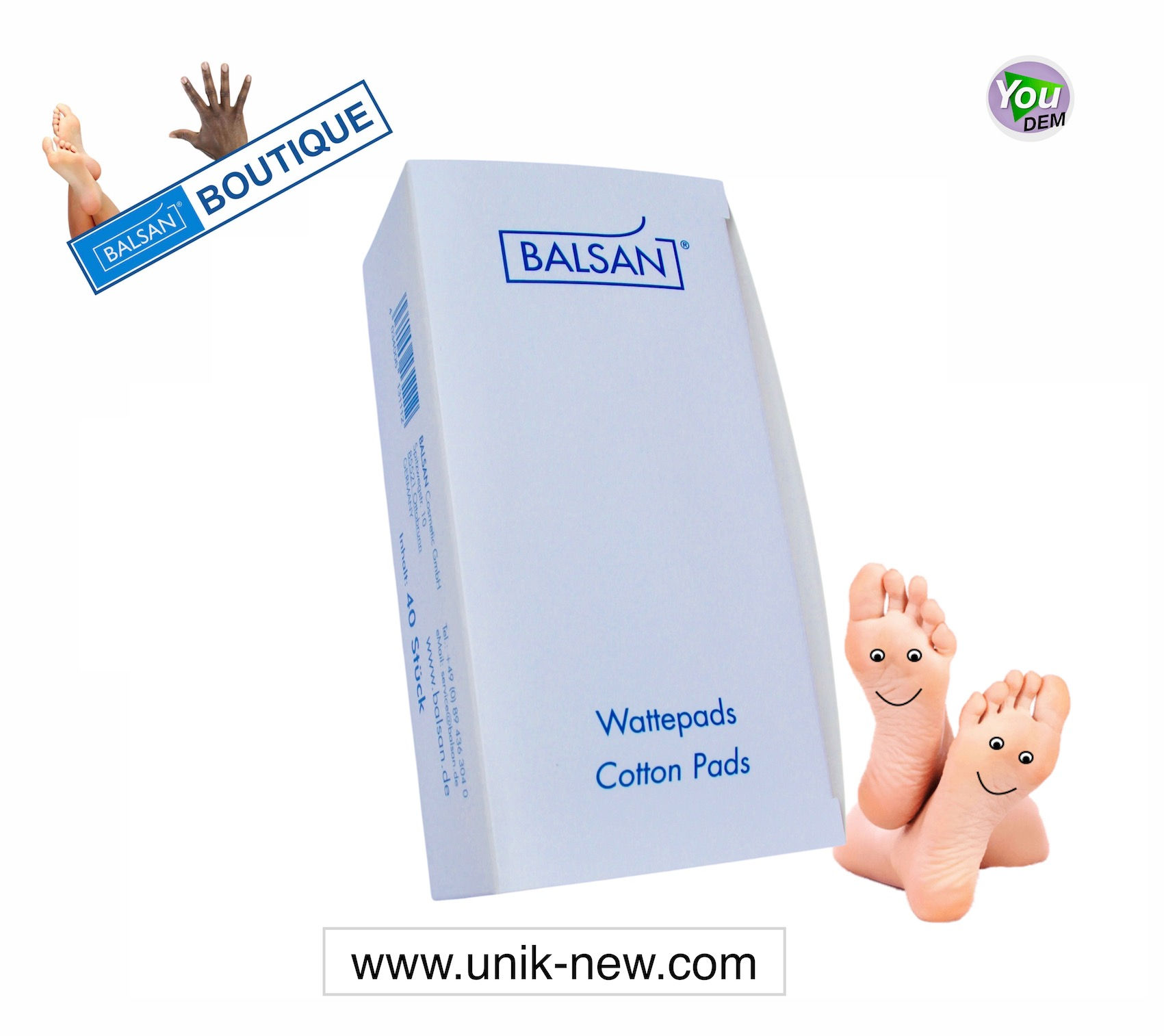 Coton 40 Pads BALSAN Lotion soin des pieds et des mains. UNIK new INNOVATIONS