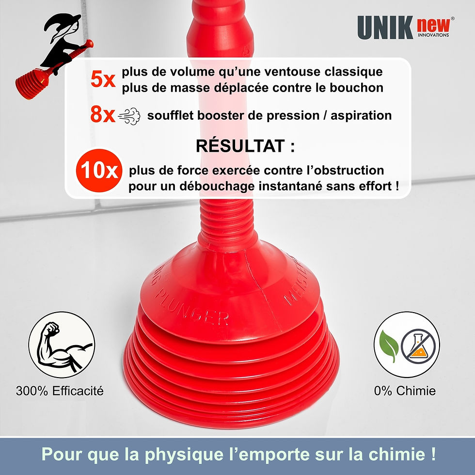 Déboucheur de canalisations écologique Force UNIK Balai SORCIER débouche tout et partout qualité hygiénique durable UNIK new