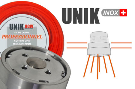 Tête débroussailleuse universelle UNIK inox. 5 Fonctions pour débroussailleuse thermique. Compatible toutes marques Alpina Dolmar Echo Stihl Mc Culloch Husqvarna Efco Homelite Iseki Jonsered Fuxtec Robin Ryobi Solo Tanaka Kawasaki ... etc