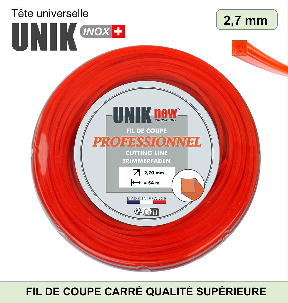 Miniature : Fil débroussailleuse carré qualité pro UNIK new pour tête de coupe universelle UNIK inox.