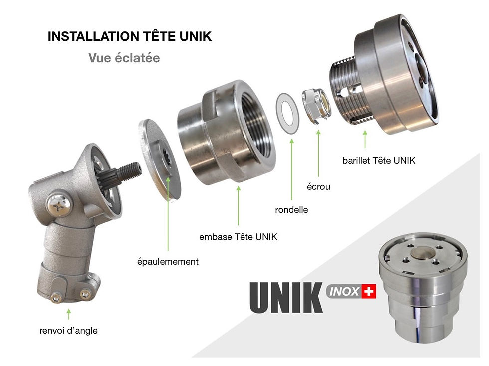 Miniature : Montage Tête débroussailleuse universelle qualité pro motoculture UNIK inox.