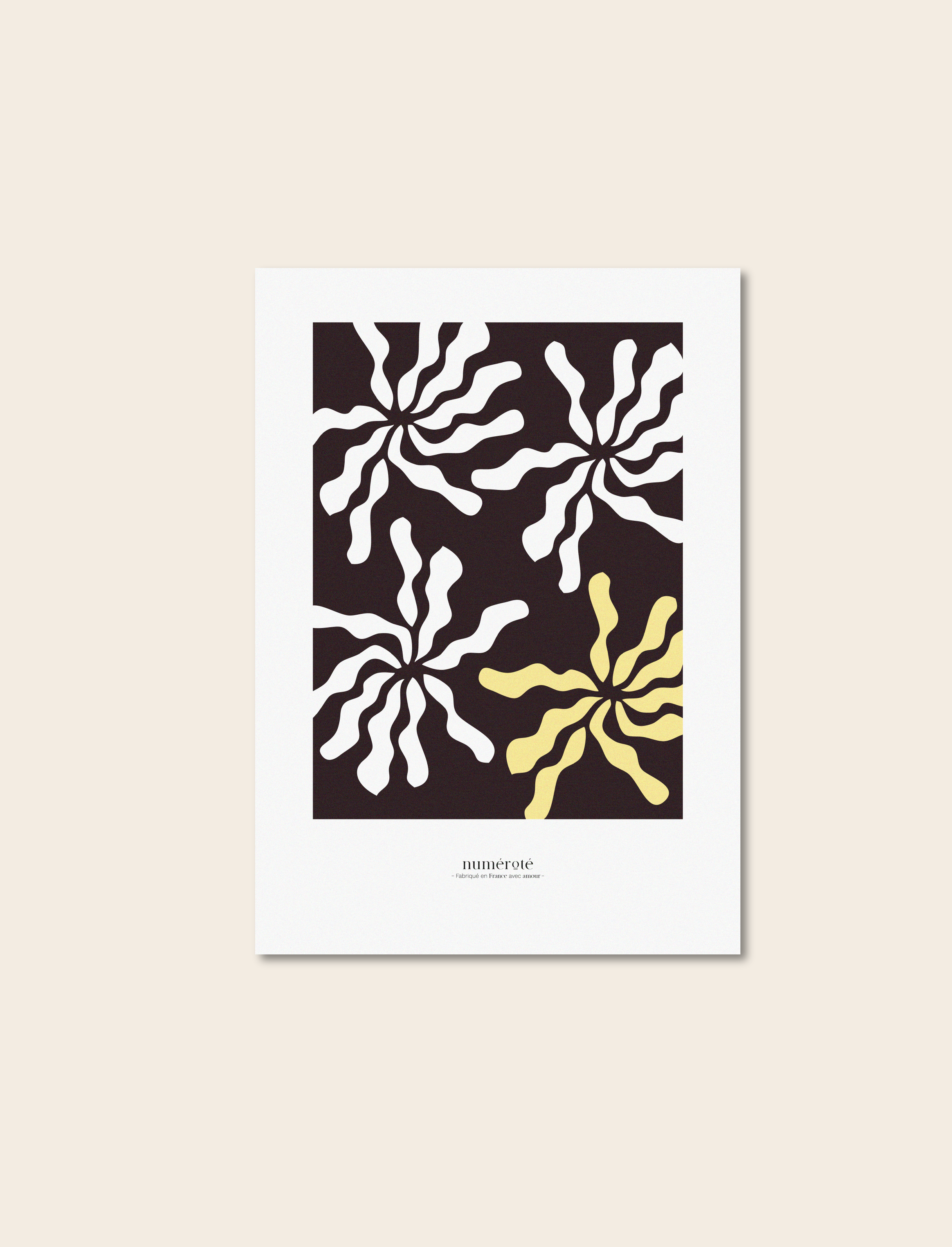 Brown print & yellow flower / A4 format