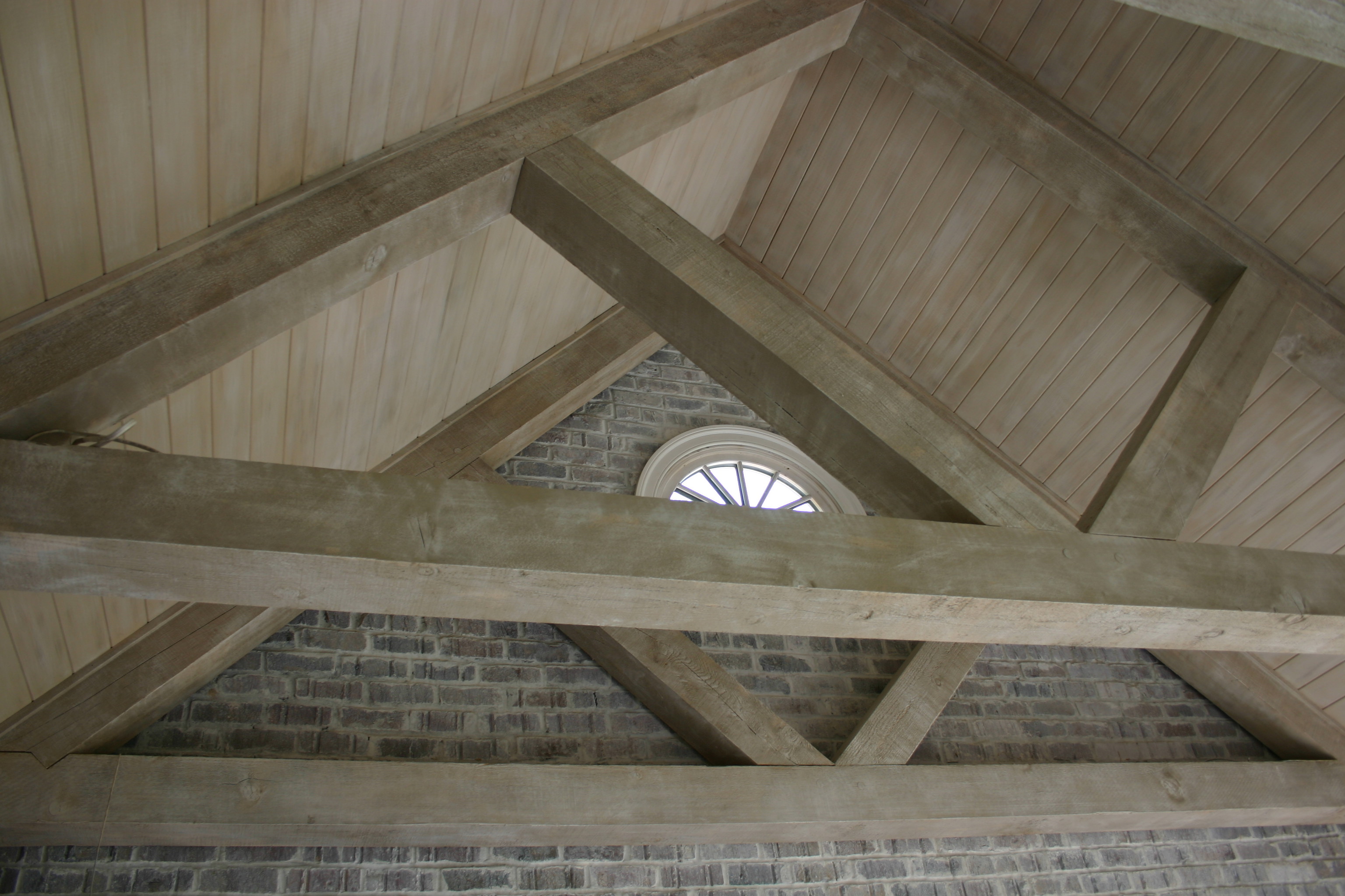 Limewashed beams and ceiling