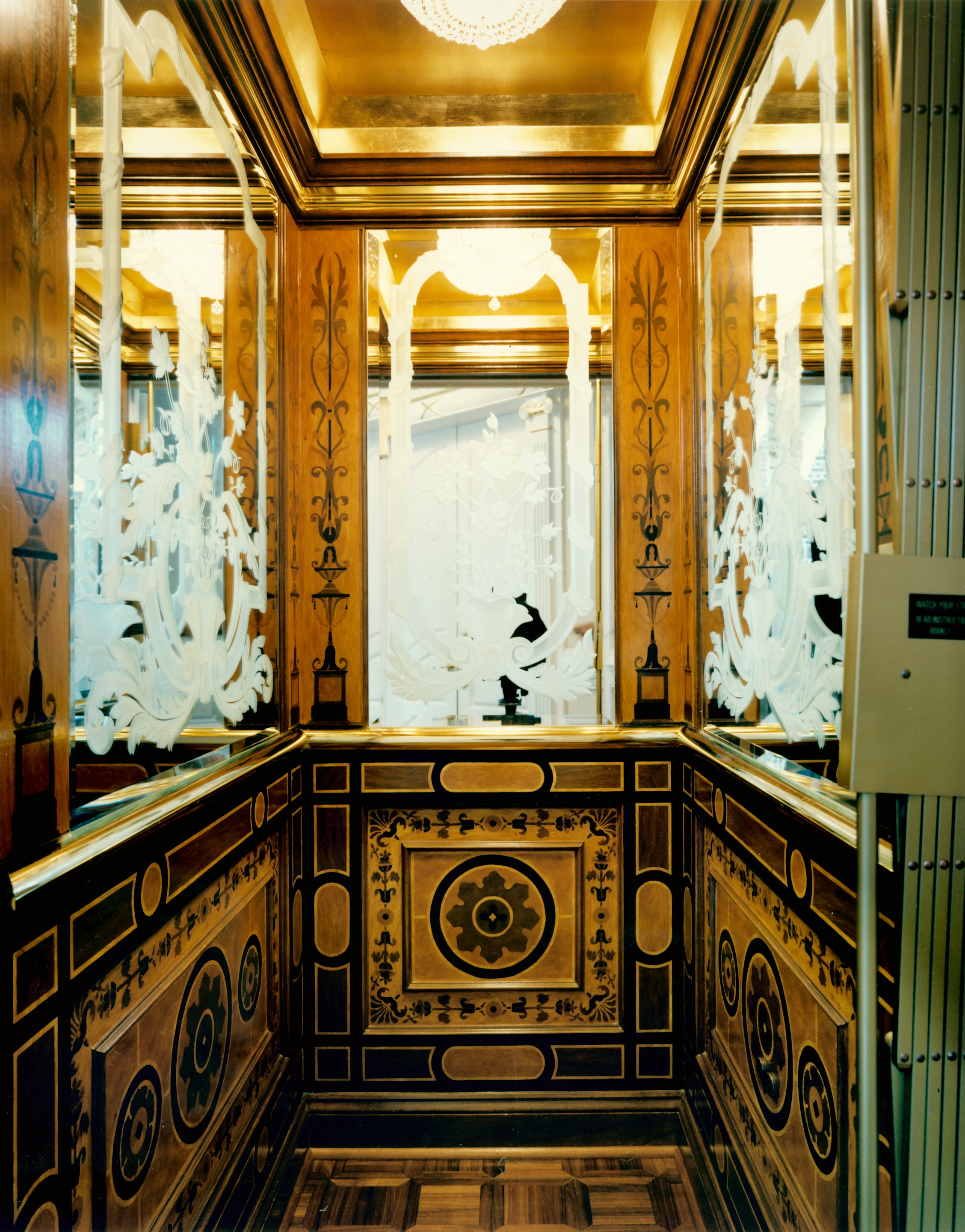 Faux marquetry elevator