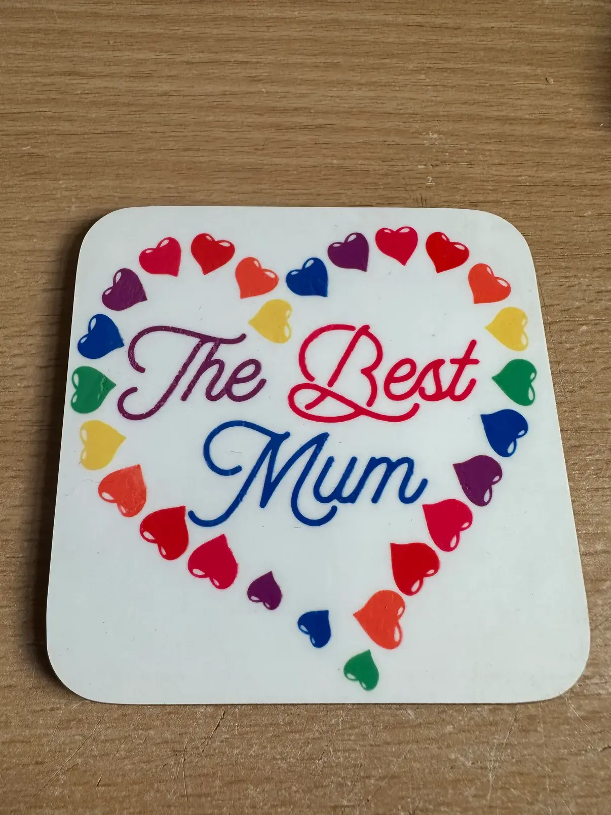 Best Mum rainbow heart drinks coaster