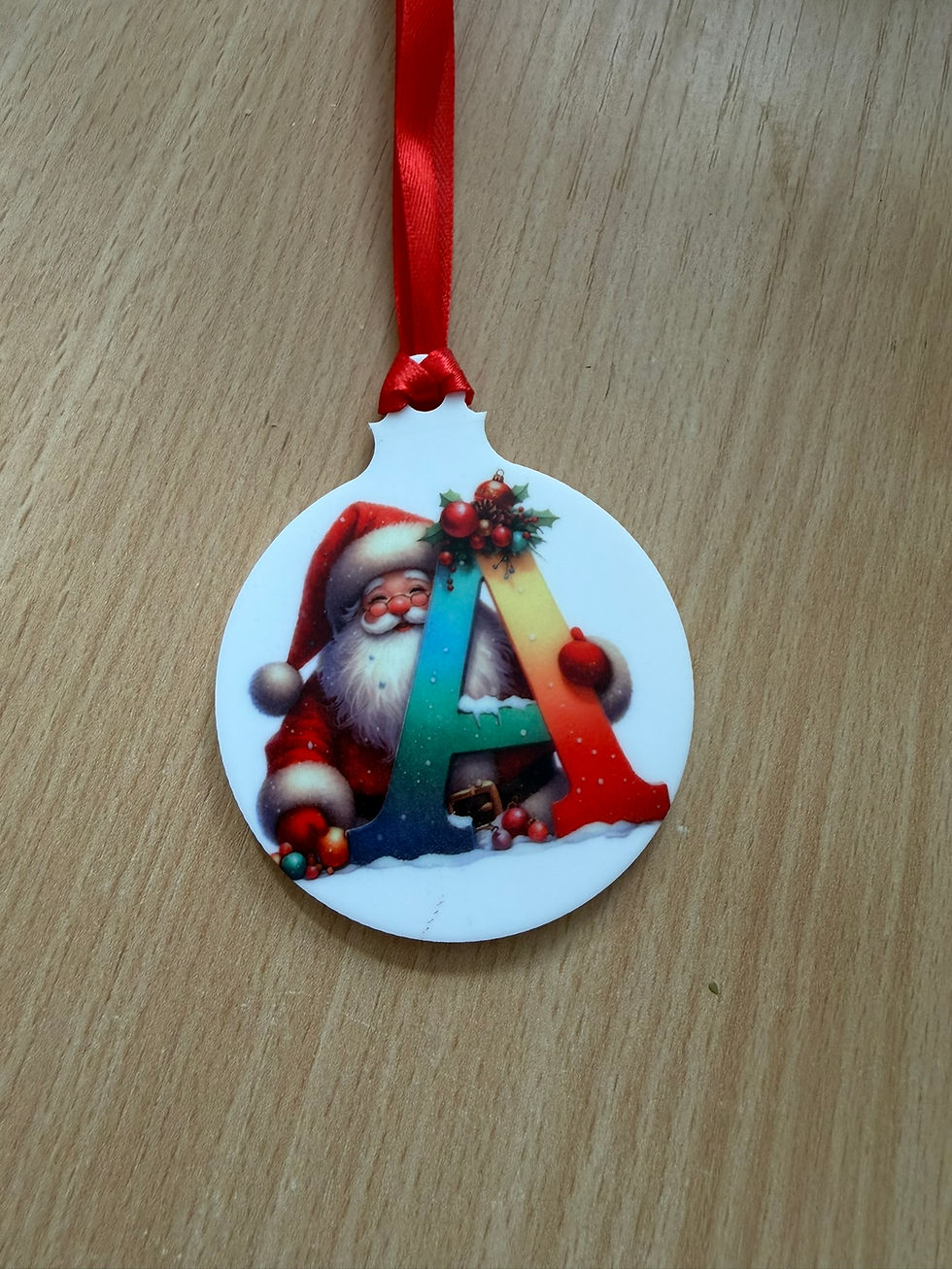 Christmas Santa rainbow Initial hanging bauble, Initial bauble