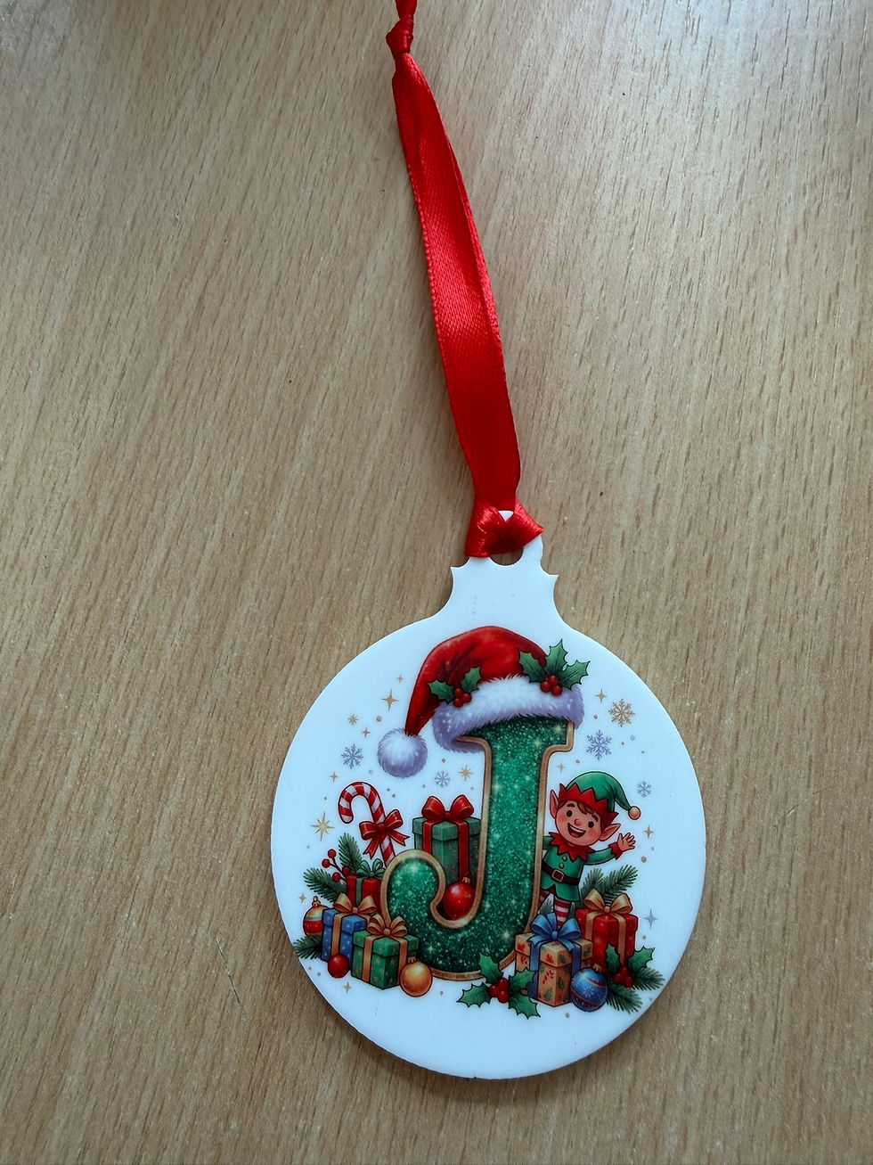 Green Elf Initial Christmas bauble, Christmas Initial Hanging decoration