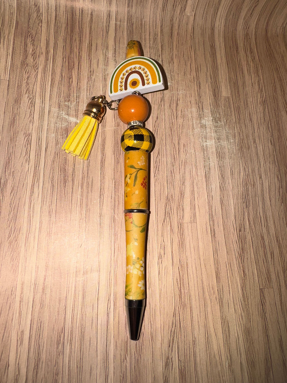 Yellow floral rainbow beaded pen