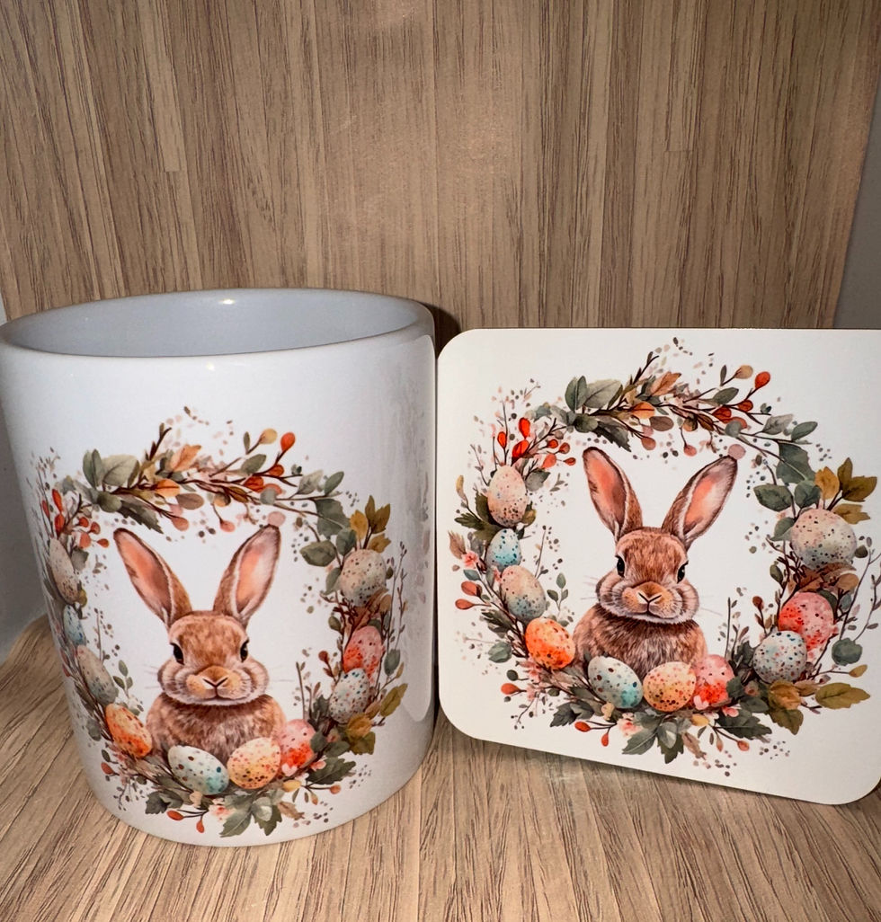 Easter bunny mug, coaster,