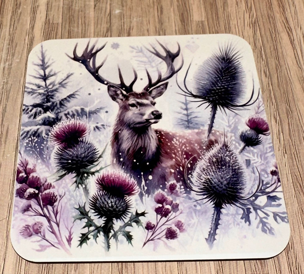 Majestic stag amidst snowy thistle