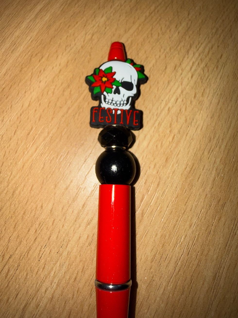 Festive skull novelty pen
