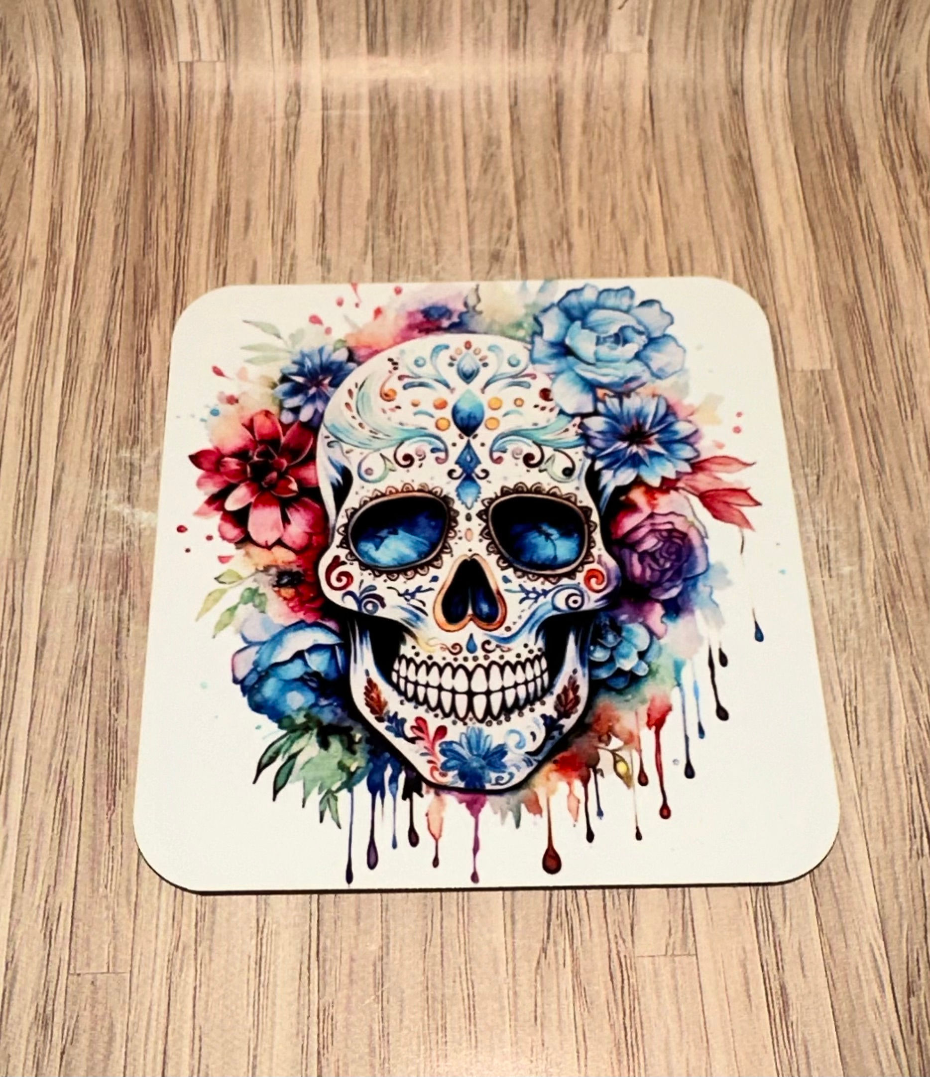 Lovely floral candy skull drinks coaster