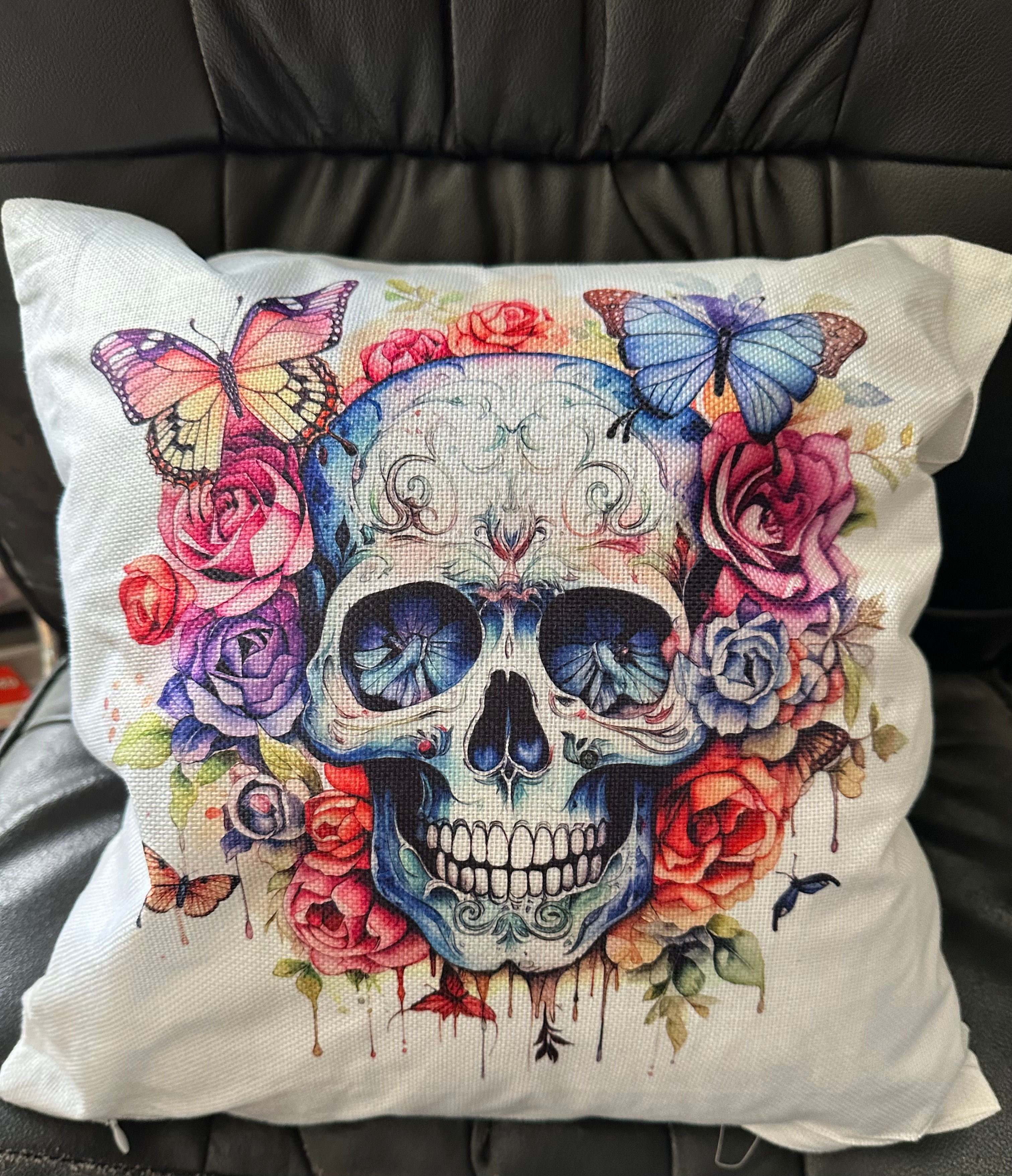 Bright Colourful Candy skull cushion
