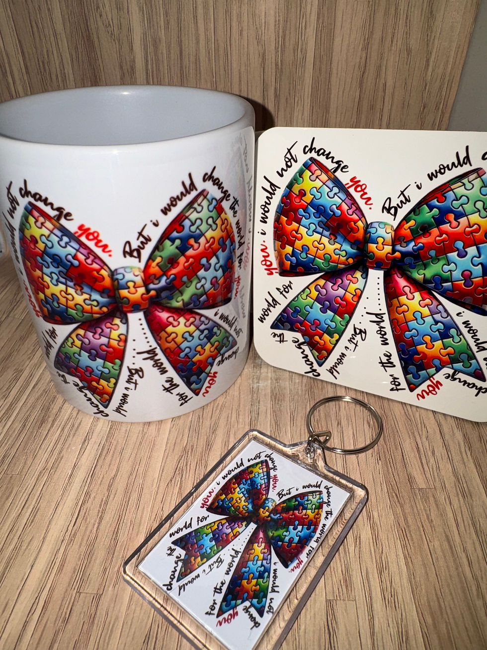 Love autism bow mug coaster and keyring