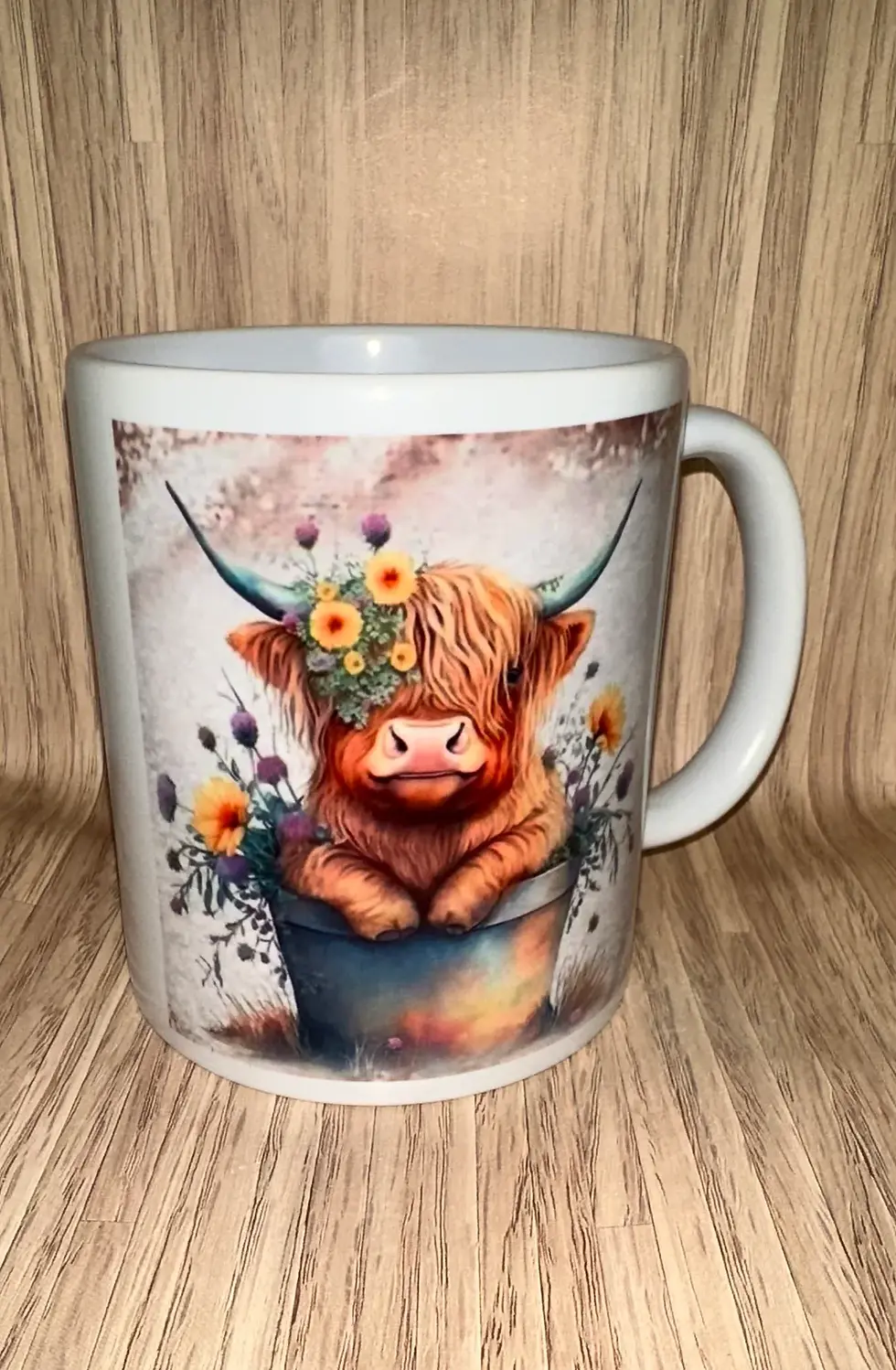 Thumbnail: Highland cow mug, floral design, Precious Gifts