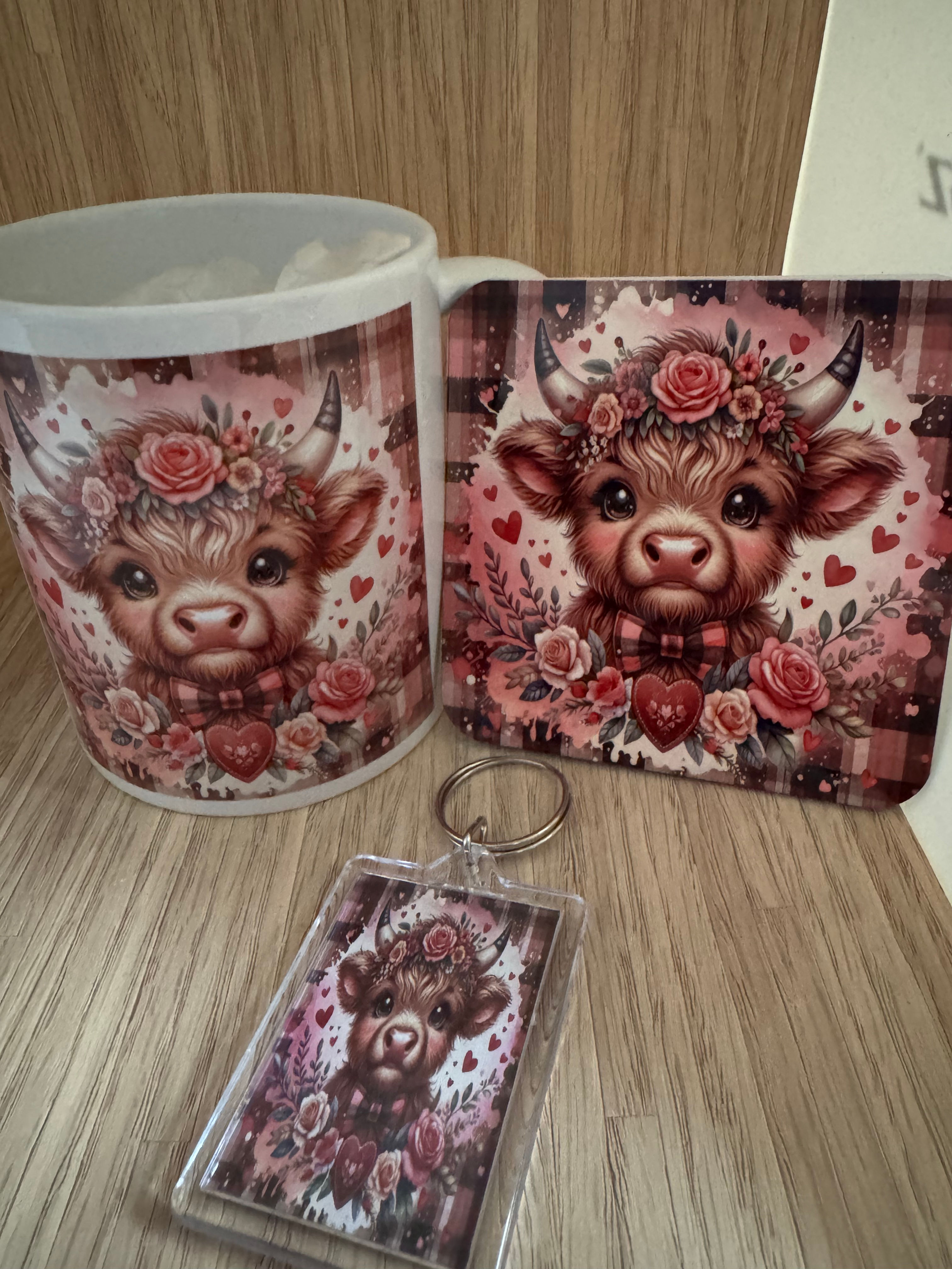 Floral Pink highland cow