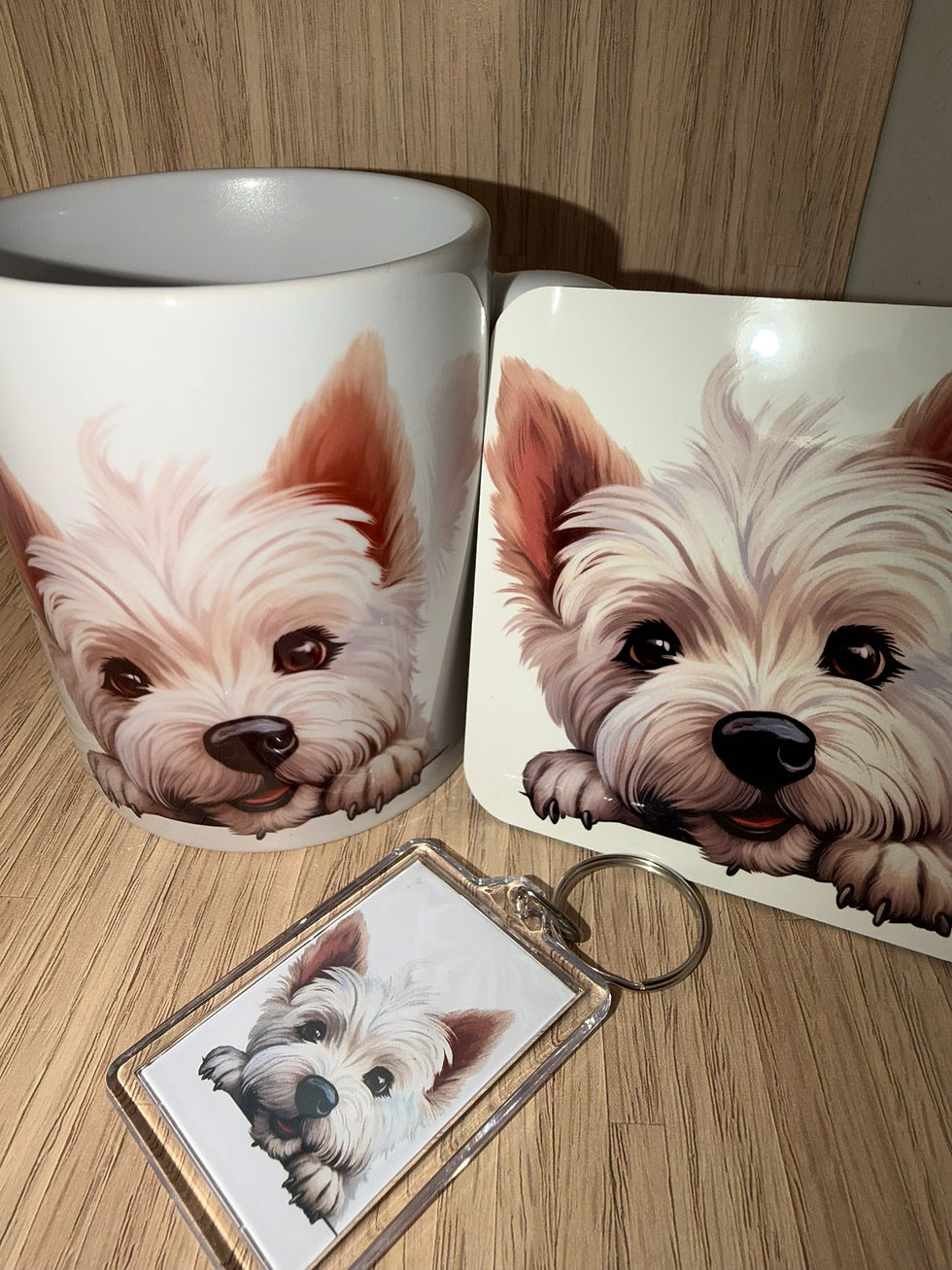 Thumbnail: West Highland terrier mug keyring and coaster set