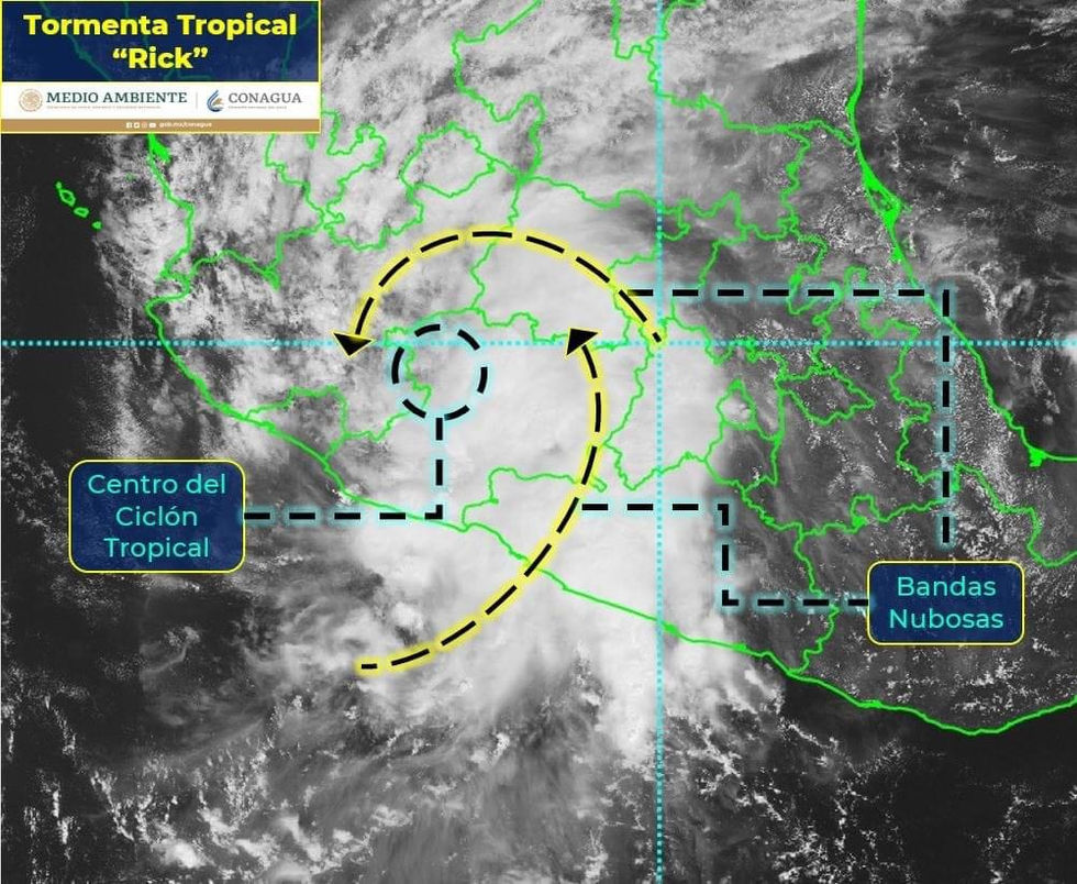 EL HURACÁN "RICK" PIERDE FUERZA Y SE DEBILITA A TORMENTA TROPICAL.