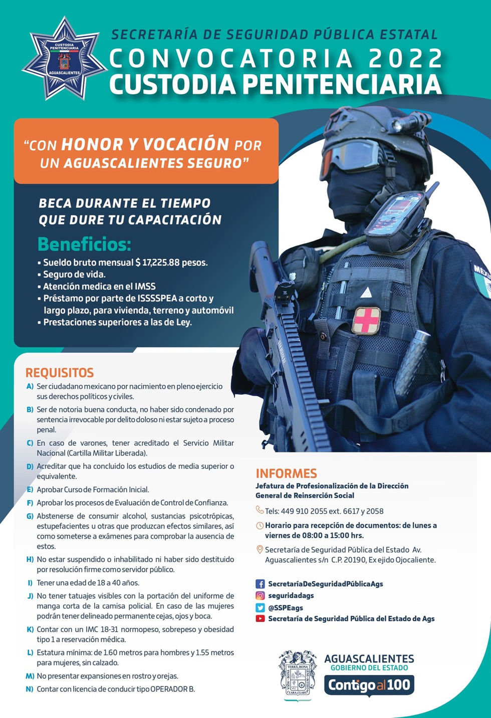 ABRE LA SSPE CONVOCATORIA PARA POLICÍA ESTATAL, CUSTODIA PENITENCIARIA Y GUÍA TÉCNICO 2022