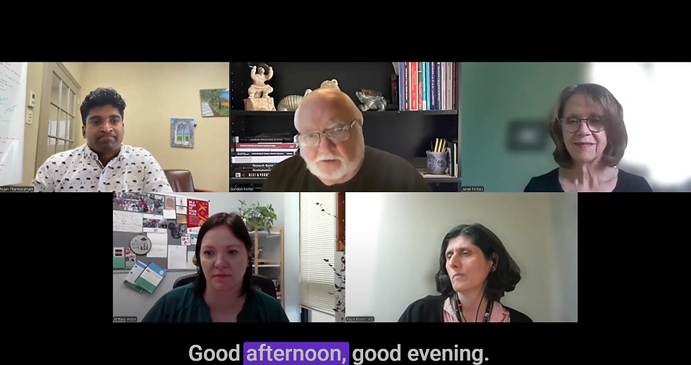 Five people on a Zoom webinar