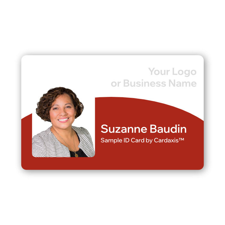 An image of a sample photo ID card with a red and white design