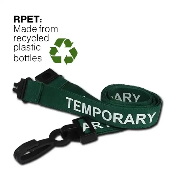 A 15mm staff lanyard printed with the wording Temporary