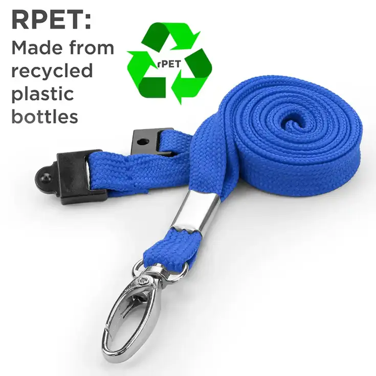 A 10mm lanyard made from recycled PET with a metal lobster clip
