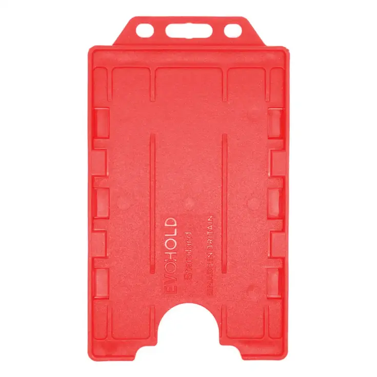 A dual sided Evohold badge holder in portrait orientation